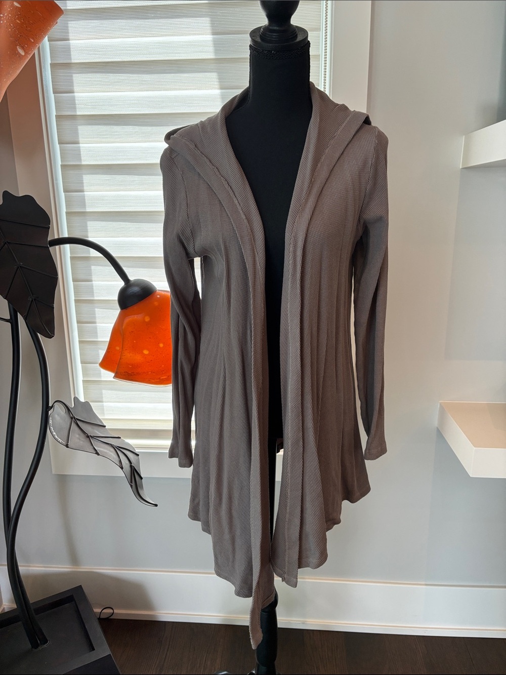 Allen Allen Hooded Open Front Soft Lightweight Waffle Knit Cardigan, Size M, EUC